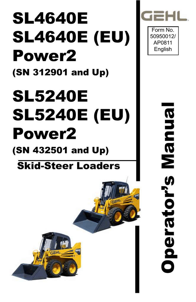 Gehl SL4640E, SL5240E Skid Steer Loader Parts Manual Download